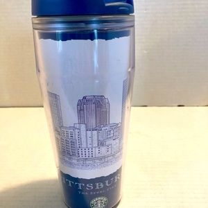 Starbucks travel mug Pittsburgh skyline blue 2007